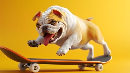 Skateboarding Bulldog Vector Illustration 
