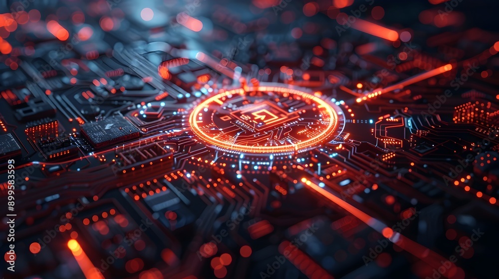 Poster cybersecurity interface with glowing lock and circuit patterns advanced secure technology concept