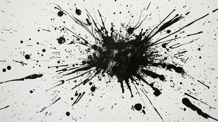Splatter Black Splashes on White Canvas in Minimalist Art