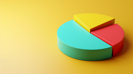 A visually appealing abstract 3D pie chart with vibrant colors, set against a yellow background to highlight segment differentiation and data analysis.