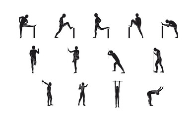 Stretching Exercise Icon Set to stretch arms, legs, back and neck