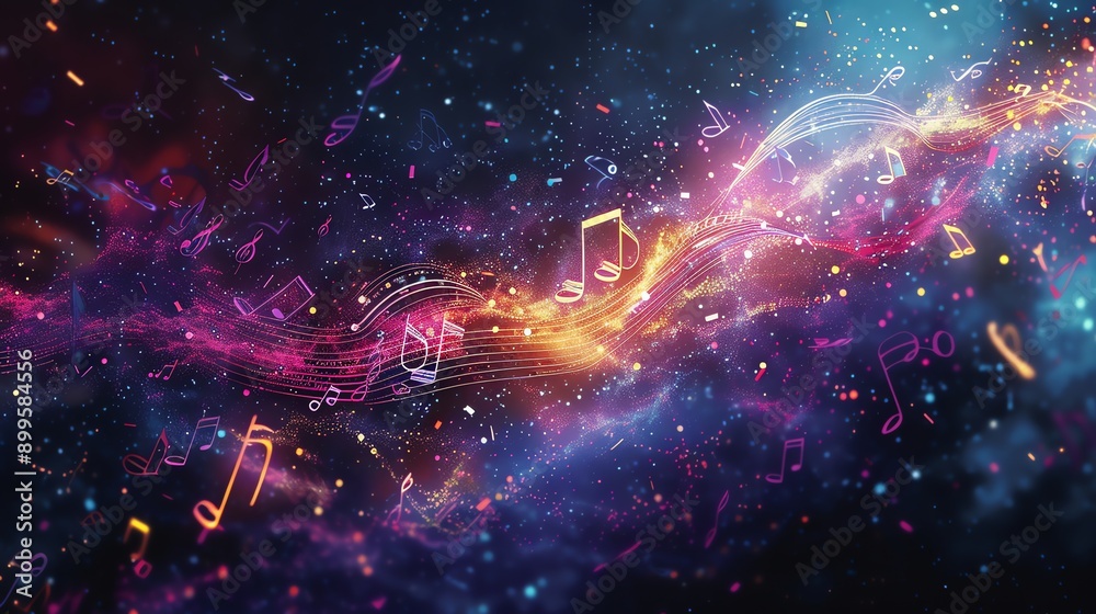 Poster Abstract musical notes in a galaxy.