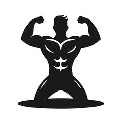 Clean Black and white vector silhouette of a Gym Bodybuilder on white background