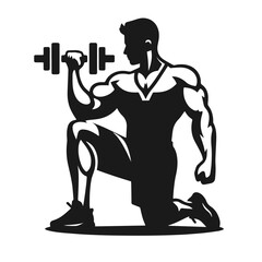 Clean Black and white vector silhouette of a Gym Bodybuilder on white background
