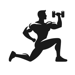 Clean Black and white vector silhouette of a Gym Bodybuilder on white background