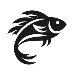 Clean Black and white vector silhouette of a Fish on white background