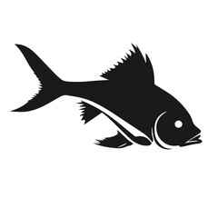Clean Black and white vector silhouette of a Fish on white background