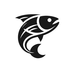 Clean Black and white vector silhouette of a Fish on white background