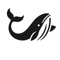 Clean Black and white vector silhouette of a Whale on white background