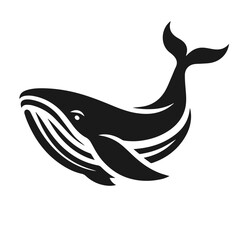 Clean Black and white vector silhouette of a Whale on white background