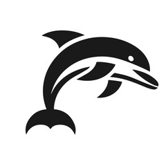 Clean Black and white vector silhouette of a Dolphin on white background