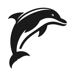 Clean Black and white vector silhouette of a Dolphin on white background