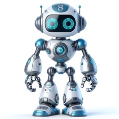 Fototapeta premium Robot 3D Cartoon Isolated on White: Un robot en 3D avec un style de dessin animé, isolé sur un fond blanc.