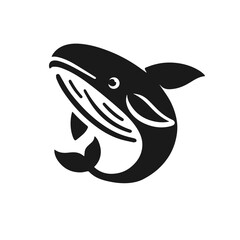 Clean Black and white vector silhouette of a Whale on white background
