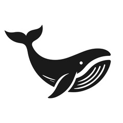 Clean Black and white vector silhouette of a Whale on white background