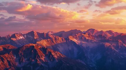 Naklejka premium Golden Dawn Over Misty Mountain Valleys