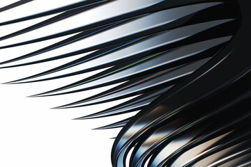 Naklejka premium Futuristic feather wings made of volcanic glass obsidian on white background. 3d rendering illustration.