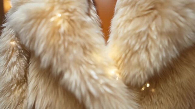 Luxurious white fur coat displayed in elegant interior setting