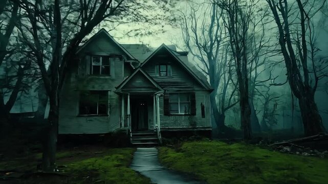 Mysterious old house in dark with fog