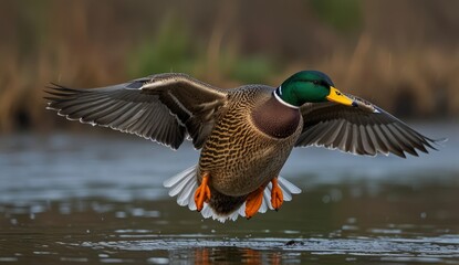 Obraz premium Male Mallard Duck in Flight
