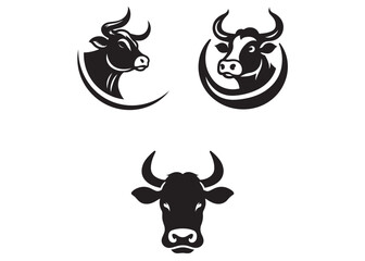 Cow head silhouette vector, cow head logo silhouette vector, cow with horns, Cow Head Vector Art, Cow head logo design template on white background