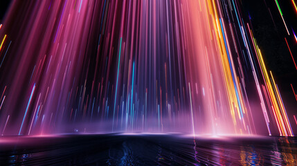 A surreal display of vertical streaks of colored light against a dark backdrop, resembling a vibrant digital rain.