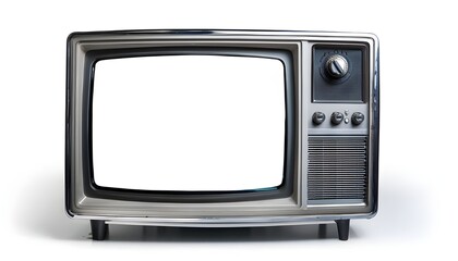 old vintage silver tv 1980s 1990s 2000s with white screen