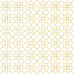 Fototapeta premium Seamless pattern of floral ornament shapes, with golden yellow curved lines on a white background. Suitable for various decorative purposes with a natural theme.