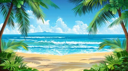 Fototapeta premium Tropical beach with palm trees and clear blue water