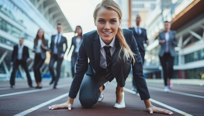 Business people standing ready for run sprint competition on race track