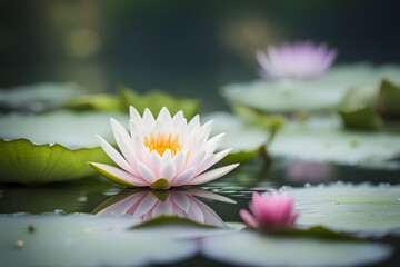 Water lily flower bokeh background, AI Generated