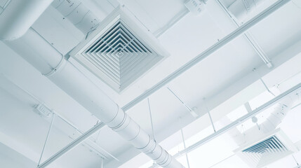 Obraz premium Overhead view of a sleek air vent integrated into a clean and modern ceiling, representing advanced climate control and minimalist design.