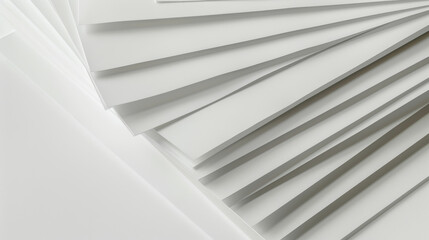Obraz premium Crisp, white sheets of paper fanned out in a neat stack, reflecting simplicity, clarity, and the potential for creativity in their clean, minimalistic form.
