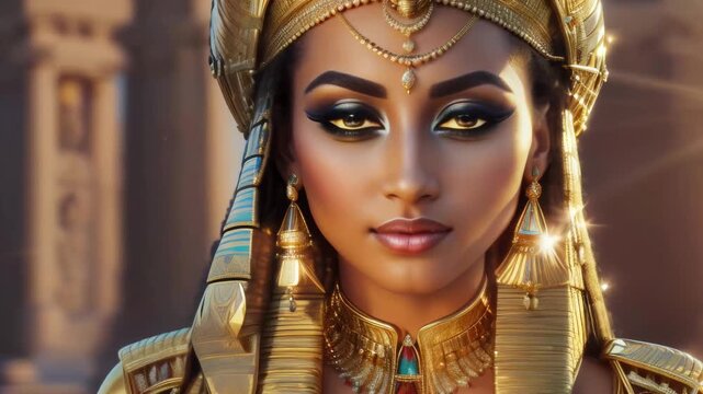 Beautiful Egyptian queen against the background of Egyptian antiquities.