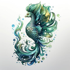 Watercolor Mermaid Tail Sublimation, clipart Illustration, Generative Ai