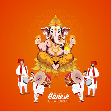  Ganesh chaturthi festival Dancing ladies playing musical instrument like dhol tasha People celebrating and spreading happiness. welcoming the lord ganesh