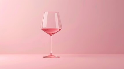 A glass of pink wine stands on a pink surface against a pink background.