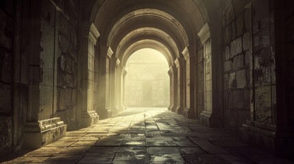 A mysterious stone archway leads to a bright, sunlit path. The light at the end of the tunnel beckons the viewer forward.