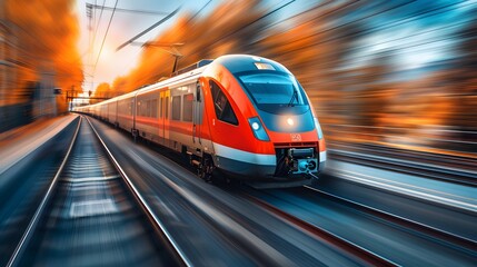 Dynamic Motion. Train in motion speeding along tracks enhanced by motion.