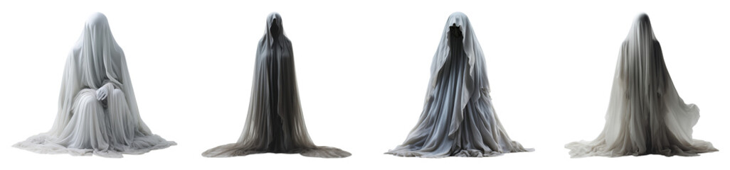 Naklejka premium Set of halloween frightening ghost figurine decor. Mystical spooky decoration.