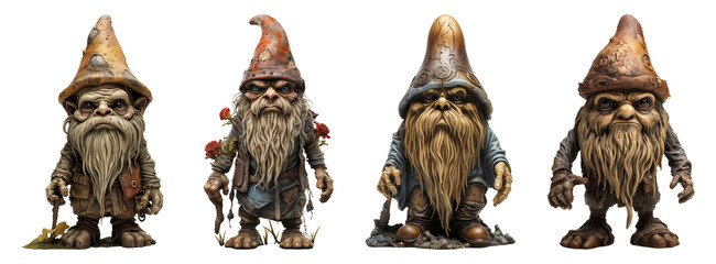 Set of eerie/ spooky garden gnomes. Mysterious garden decoration.