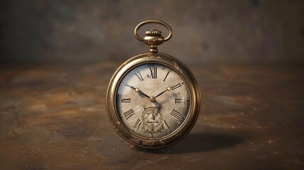 A vintage pocket watch with roman numerals rests on a rustic wooden surface.