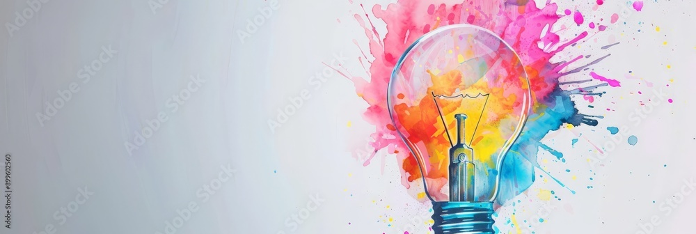 Aufkleber Light bulb with colorful splashes against a gradient background. Representing creativity and innovation.