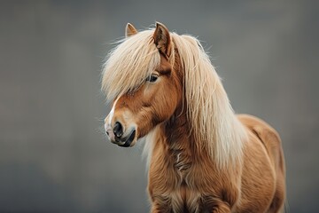 Shetland Pony With Thick Glossy Mane Stands Proudly in Warm Afternoon Light. Generative AI