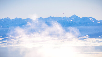 winter landscape with fog