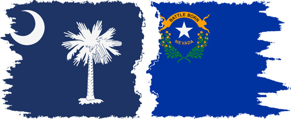 Obraz premium Nevada and South Carolina states grunge brush flags connection, vector