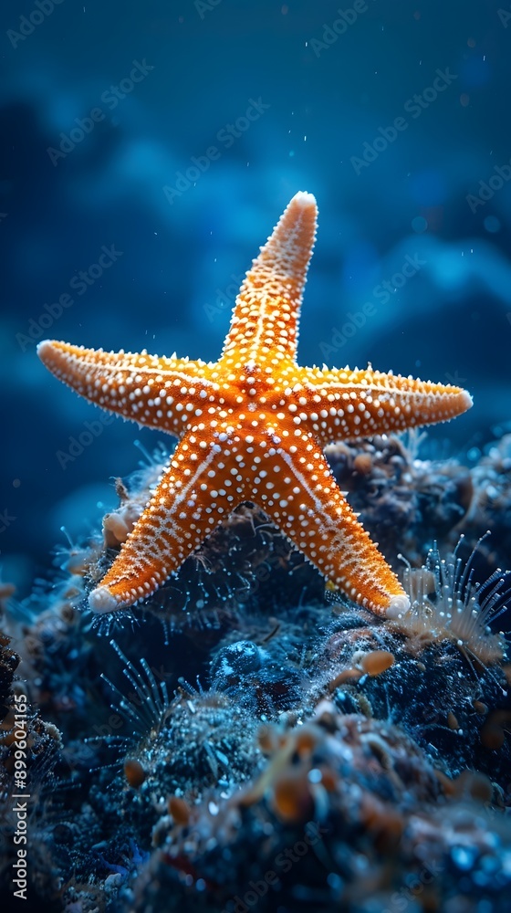 Poster Close up of Vibrant Starfish on Serene Ocean Floor with Detailed Texture