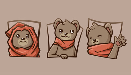 Fototapeta premium Illustration of a cute brown bear wearing a red scarf 