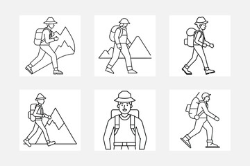 Hiker Line Art Set for Kids Inspiring Outdoor Adventures
