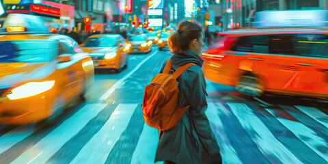 Obraz premium A young person trying to cross a busy street without looking both ways, being hit by a car.